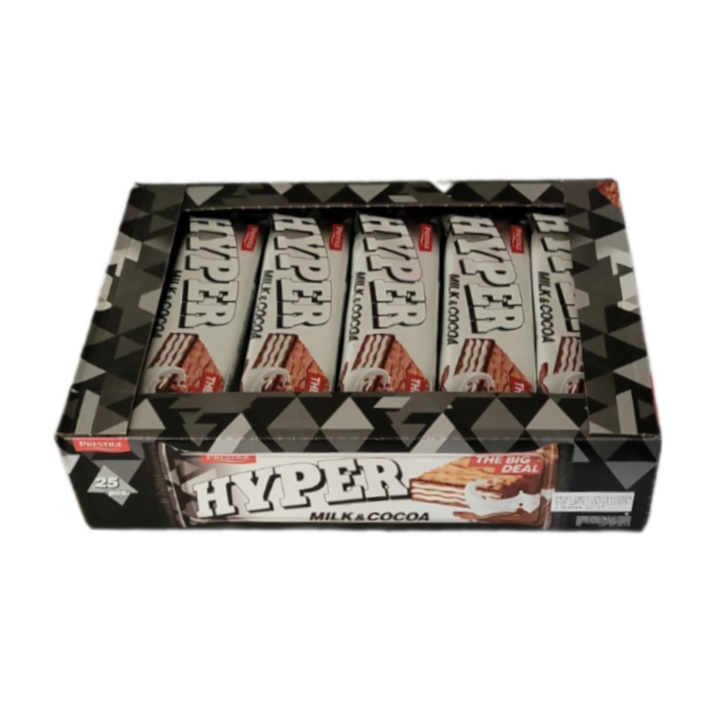 BOX OF HYPER MILK & COCOA CHOCOLATE COATED WAFERS 25 PCS